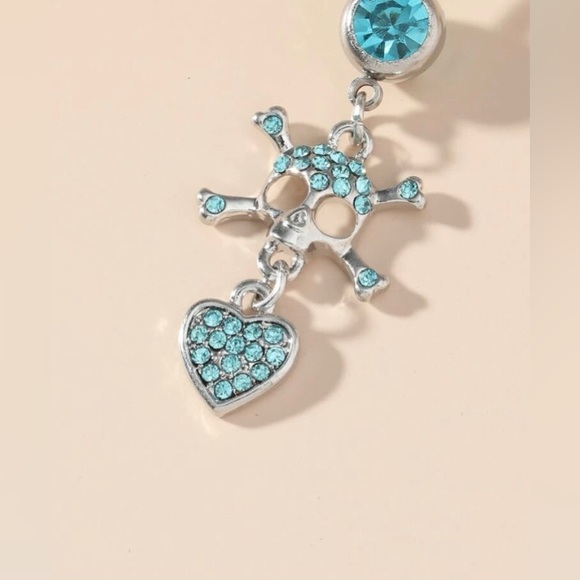14g Skull & Crossbones Belly Ring with Blue CZ- Surgical Stainless Steel NWT - Picture 5 of 13